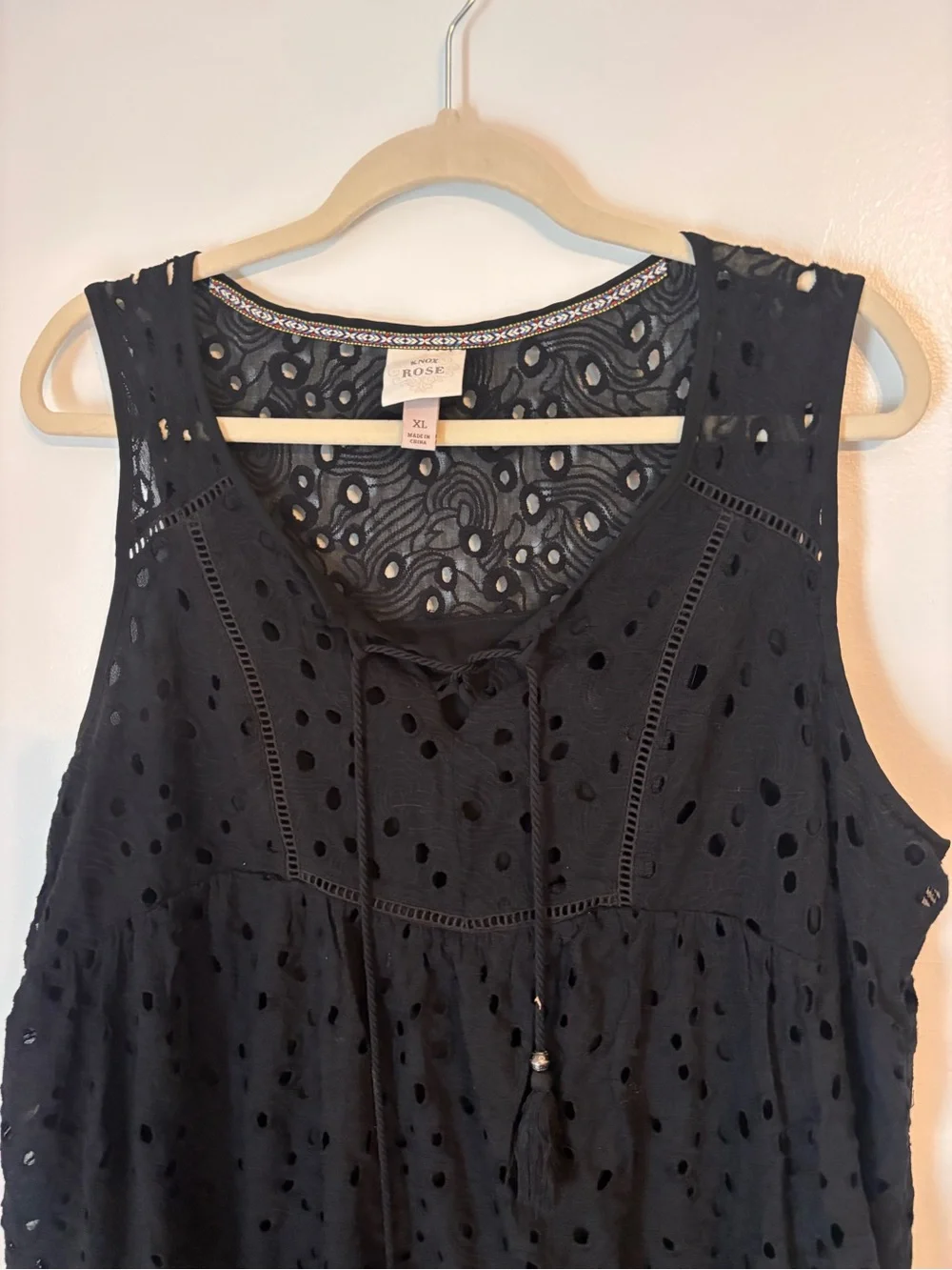 Knox Rose Black Eyelet Sleeveless Peasant Dress